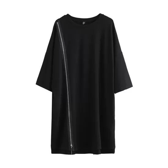 Original Black Zipper Batwing Sleeve Round-Neck Mini Dress Original Black Zipper Batwing Sleeve Round-Neck Mini Dress
