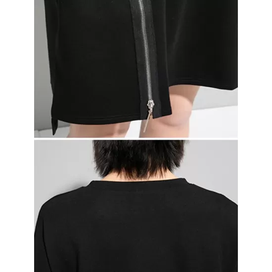 Original Black Zipper Batwing Sleeve Round-Neck Mini Dress Original Black Zipper Batwing Sleeve Round-Neck Mini Dress