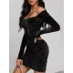 Pleated Solid Color Velvet Bodycon High Waisted Off-The-Shoulder Mini Dresses Pleated Solid Color Velvet Bodycon High Waisted Off-The-Shoulder Mini Dresses