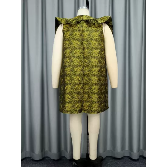 Flower Print Ruffled Zipper High Waisted Loose Round-Neck Mini Dresses Flower Print Ruffled Zipper High Waisted Loose Round-Neck Mini Dresses