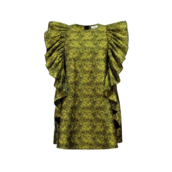 Flower Print Ruffled Zipper High Waisted Loose Round-Neck Mini Dresses Flower Print Ruffled Zipper High Waisted Loose Round-Neck Mini Dresses