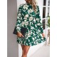 Flower Print Pleated Tied Waist High Waisted Long Sleeves Mock Neck Mini Dresses Flower Print Pleated Tied Waist High Waisted Long Sleeves Mock Neck Mini Dresses