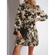 Flower Print Pleated Tied Waist High Waisted Long Sleeves Mock Neck Mini Dresses Flower Print Pleated Tied Waist High Waisted Long Sleeves Mock Neck Mini Dresses