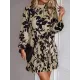 Flower Print Pleated Tied Waist High Waisted Long Sleeves Mock Neck Mini Dresses Flower Print Pleated Tied Waist High Waisted Long Sleeves Mock Neck Mini Dresses