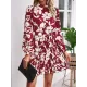 Flower Print Pleated Tied Waist High Waisted Long Sleeves Mock Neck Mini Dresses Flower Print Pleated Tied Waist High Waisted Long Sleeves Mock Neck Mini Dresses