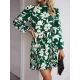 Flower Print Pleated Tied Waist High Waisted Long Sleeves Mock Neck Mini Dresses Flower Print Pleated Tied Waist High Waisted Long Sleeves Mock Neck Mini Dresses