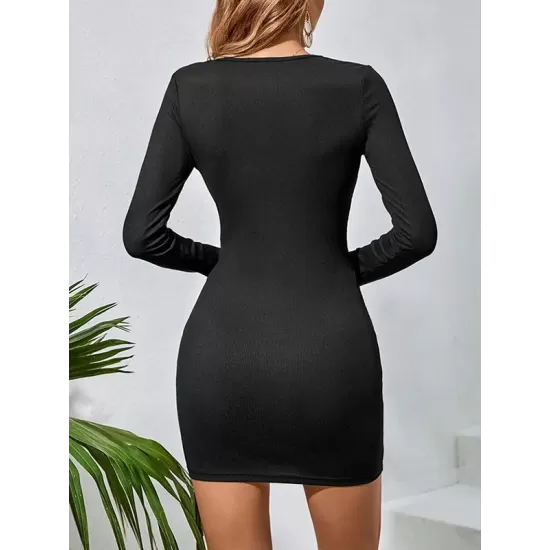 Knot Solid Color Long Sleeves Skinny Round-Neck Mini Dresses Knot Solid Color Long Sleeves Skinny Round-Neck Mini Dresses