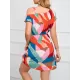 Contrast Color Hollow Split-Joint Loose One-Shoulder Mini Dresses Contrast Color Hollow Split-Joint Loose One-Shoulder Mini Dresses
