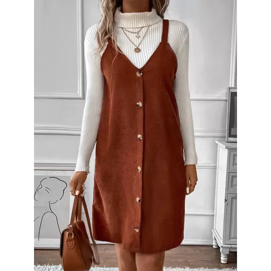 Split-Joint Loose Sleeveless Spaghetti-Neck Mini Dresses Split-Joint Loose Sleeveless Spaghetti-Neck Mini Dresses