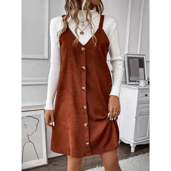 Split-Joint Loose Sleeveless Spaghetti-Neck Mini Dresses Split-Joint Loose Sleeveless Spaghetti-Neck Mini Dresses