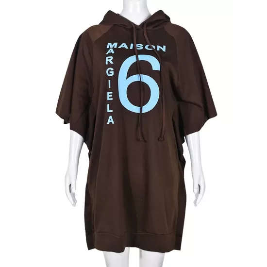 Drawstring Letter Print A-Line Batwing Sleeves Hooded Mini Dresses Drawstring Letter Print A-Line Batwing Sleeves Hooded Mini Dresses