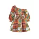 Elasticity Printed Tied Waist High Waisted Loose One-shoulder Mini Dresses Elasticity Printed Tied Waist High Waisted Loose One-shoulder Mini Dresses