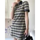 Original Plaid Knitting Lapel Collar Short Sleeves Mini Dress Original Plaid Knitting Lapel Collar Short Sleeves Mini Dress