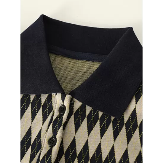 Original Plaid Knitting Lapel Collar Short Sleeves Mini Dress Original Plaid Knitting Lapel Collar Short Sleeves Mini Dress
