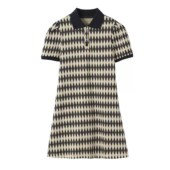 Original Plaid Knitting Lapel Collar Short Sleeves Mini Dress Original Plaid Knitting Lapel Collar Short Sleeves Mini Dress
