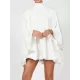 Solid Color High-Neck Backless Flared Sleeves Mini Dress Solid Color High-Neck Backless Flared Sleeves Mini Dress
