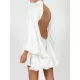 Solid Color High-Neck Backless Flared Sleeves Mini Dress Solid Color High-Neck Backless Flared Sleeves Mini Dress