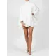 Solid Color High-Neck Backless Flared Sleeves Mini Dress Solid Color High-Neck Backless Flared Sleeves Mini Dress