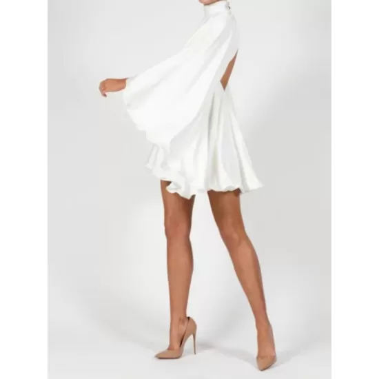 Solid Color High-Neck Backless Flared Sleeves Mini Dress Solid Color High-Neck Backless Flared Sleeves Mini Dress