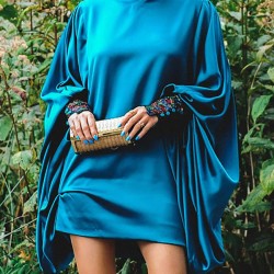 Going Out Loose Batwing Sleeves Buttoned Solid Color Mini Dresses