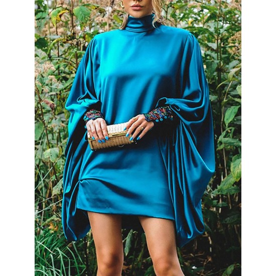 Going Out Loose Batwing Sleeves Buttoned Solid Color Mini Dresses Going Out Loose Batwing Sleeves Buttoned Solid Color Mini Dresses