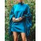 Going Out Loose Batwing Sleeves Buttoned Solid Color Mini Dresses