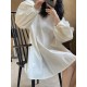 Urban Puff Sleeves Solid Color Round-Neck Mini Dress Urban Puff Sleeves Solid Color Round-Neck Mini Dress