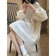 Urban Puff Sleeves Solid Color Round-Neck Mini Dress Urban Puff Sleeves Solid Color Round-Neck Mini Dress