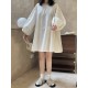 Urban Puff Sleeves Solid Color Round-Neck Mini Dress Urban Puff Sleeves Solid Color Round-Neck Mini Dress