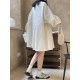 Urban Puff Sleeves Solid Color Round-Neck Mini Dress Urban Puff Sleeves Solid Color Round-Neck Mini Dress