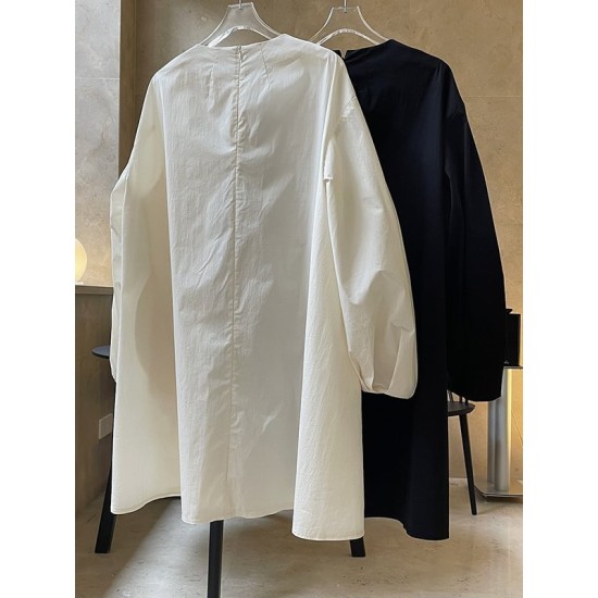 Urban Puff Sleeves Solid Color Round-Neck Mini Dress Urban Puff Sleeves Solid Color Round-Neck Mini Dress