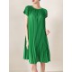 Urban Loose Pleated Solid Color Round-Neck Mini Dresses Urban Loose Pleated Solid Color Round-Neck Mini Dresses