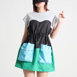 Stylish Selection Short Sleeves Loose Drawstring Split-Joint Round-Neck Mini Dresses