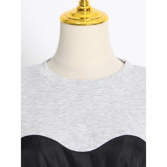 Stylish Selection Short Sleeves Loose Drawstring Split-Joint Round-Neck Mini Dresses Stylish Selection Short Sleeves Loose Drawstring Split-Joint Round-Neck Mini Dresses
