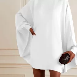 Simple Long Batwing Sleeves Solid Color Round-Neck Mini Dresses