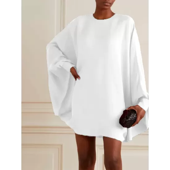 Simple Long Batwing Sleeves Solid Color Round-Neck Mini Dresses Simple Long Batwing Sleeves Solid Color Round-Neck Mini Dresses