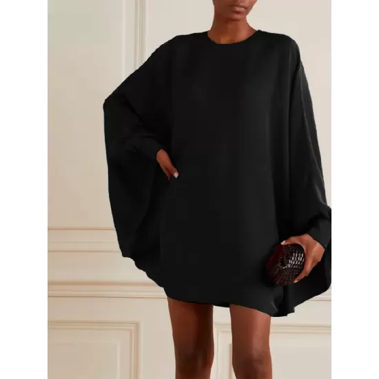 Simple Long Batwing Sleeves Solid Color Round-Neck Mini Dresses Simple Long Batwing Sleeves Solid Color Round-Neck Mini Dresses