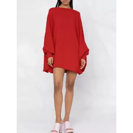Simple Long Batwing Sleeves Solid Color Round-Neck Mini Dresses Simple Long Batwing Sleeves Solid Color Round-Neck Mini Dresses