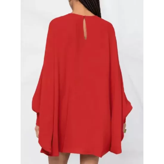 Simple Long Batwing Sleeves Solid Color Round-Neck Mini Dresses Simple Long Batwing Sleeves Solid Color Round-Neck Mini Dresses