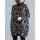 Artistic Retro Loose Long Sleeves Keep Warm Floral Printed High-Neck Mini Dresses Artistic Retro Loose Long Sleeves Keep Warm Floral Printed High-Neck Mini Dresses