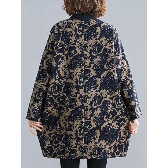 Artistic Retro Loose Long Sleeves Keep Warm Floral Printed High-Neck Mini Dresses Artistic Retro Loose Long Sleeves Keep Warm Floral Printed High-Neck Mini Dresses