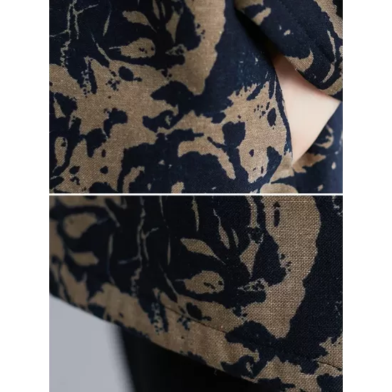 Artistic Retro Loose Long Sleeves Keep Warm Floral Printed High-Neck Mini Dresses Artistic Retro Loose Long Sleeves Keep Warm Floral Printed High-Neck Mini Dresses