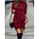 Casual Long Sleeves Solid Color High-Neck Mini Dresses Casual Long Sleeves Solid Color High-Neck Mini Dresses
