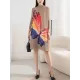 Casual Long Sleeves Loose Contrast Color Printed Pleated Beaded Stand Collar Mini Dresses Casual Long Sleeves Loose Contrast Color Printed Pleated Beaded Stand Collar Mini Dresses