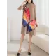 Casual Long Sleeves Loose Contrast Color Printed Pleated Beaded Stand Collar Mini Dresses Casual Long Sleeves Loose Contrast Color Printed Pleated Beaded Stand Collar Mini Dresses