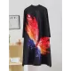 Casual Long Sleeves Loose Contrast Color Printed Pleated Beaded Stand Collar Mini Dresses Casual Long Sleeves Loose Contrast Color Printed Pleated Beaded Stand Collar Mini Dresses