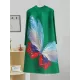 Casual Long Sleeves Loose Contrast Color Printed Pleated Beaded Stand Collar Mini Dresses Casual Long Sleeves Loose Contrast Color Printed Pleated Beaded Stand Collar Mini Dresses