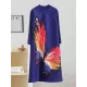 Casual Long Sleeves Loose Contrast Color Printed Pleated Beaded Stand Collar Mini Dresses Casual Long Sleeves Loose Contrast Color Printed Pleated Beaded Stand Collar Mini Dresses