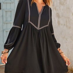 Vacation A-Line Solid Color V-Neck Mini Dress
