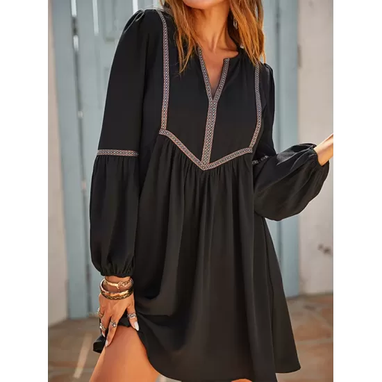 Vacation A-Line Solid Color V-Neck Mini Dress Vacation A-Line Solid Color V-Neck Mini Dress